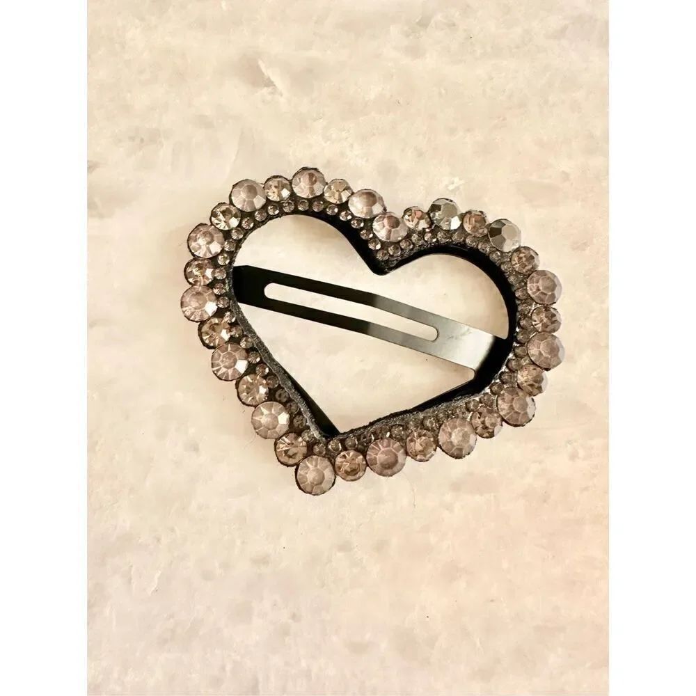 Gold rhinestone sparkly valentine heart hair clip 